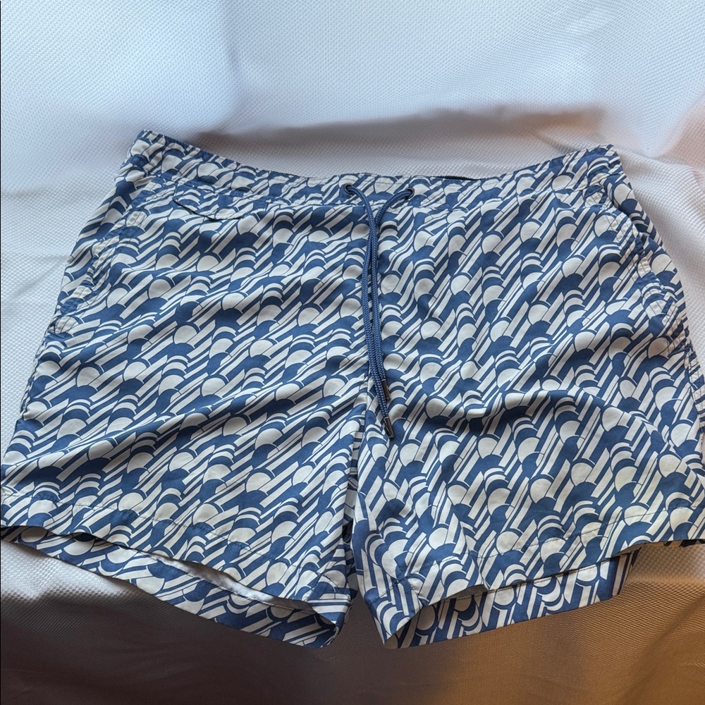 Blue and White Ted Baker Patterned Swim Shorts - XL